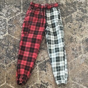 Plaid color block style Two-Tone Jogger Pants - stretchy and comfy